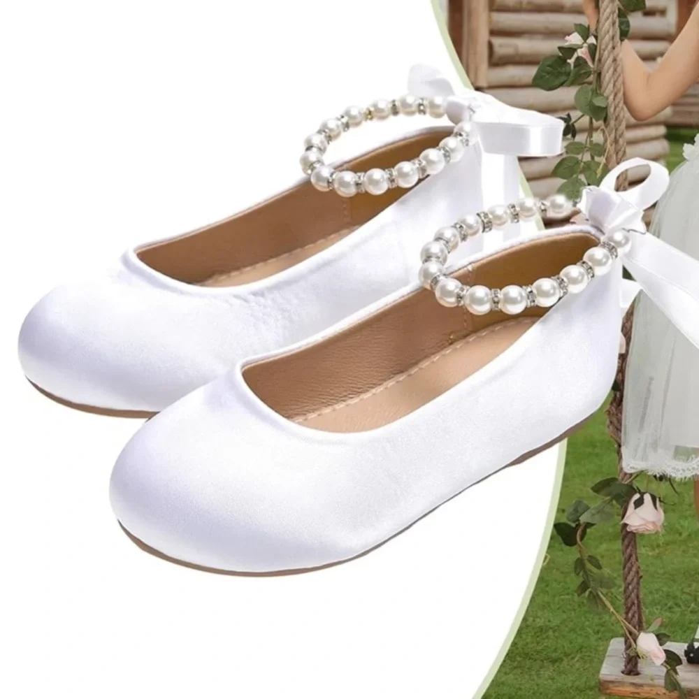 Felix & Flora White Ballet Flats with Pearls size 13